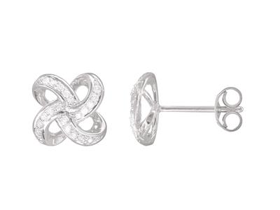 Pendientes Con Motivo De Lazos Circulares, Diamantes De 0,10 Ct, 8mm,oro Blanco De 18 K
