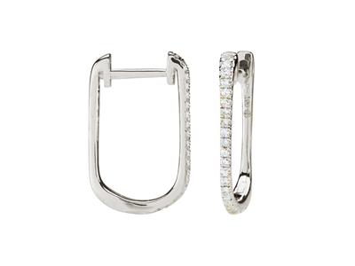 Pendientes De Aro Oval, Altura 15 Mm, Diamantes 0,11 Ct, Oro Blanco 18 Kt
