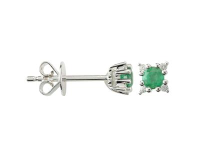 Pendientes Solitario 3 Mm, Esmeralda 0,28 Ct Y Diamantes 0,04 Ct, Oro Amarillo 18 Kt