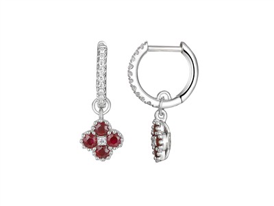 Criollo 9 Mm, Colgante Flor 7 Mm, Rubes 0,66 Ct Y Diamantes 0,13 Ct, Altura 22 Mm, Oro Blanco 18 Kt