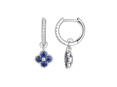 Criollo 9 Mm, Colgante Flor 7 Mm, Zafiros 0,83 Ct Y Diamantes 0,13 Ct,altura 22 Mm, Oro Blanco 18 Kt