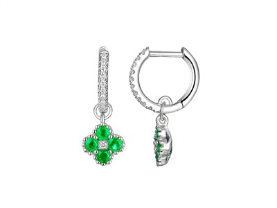 Criollo 9 Mm, Colgante Flor 7 Mm, Esmeraldas 0,50 Ct Y Diamantes 0,13 Ct, Altura 22 Mm, Oro Blanco 18 Kt