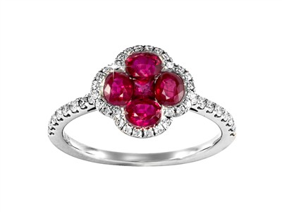 Anillo Flor 4 Ptalos 11 Mm, Diamantes 0,26 Ct Y Rubes 1,00 Ct, Oro Blanco 18 Kt, Tamaño 52