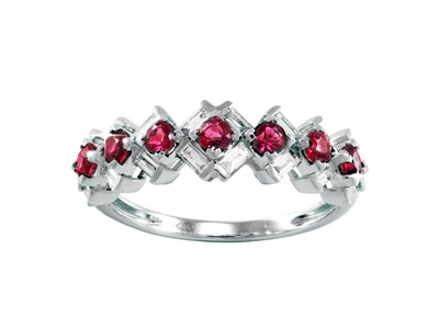 Anillo Mosaïque 6 Mm, Diamantes Baguette 0,41 Ct Y Rubes Redondos 0,46 Ct, Oro Blanco 18 Kt, Tamaño 56