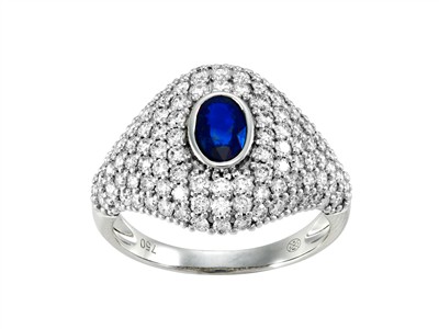Anillo Hypnose 16 Mm, Diamantes 1,45 Ct Y Zafiro Azul Ovalado 0,58 Ct,oro Blanco 18 Kt, Tamaño 56