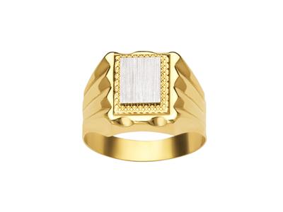 Anillo De Sello Rectangular Liso 15 Mm, Oro Bicolor 18k, Dedo 58, Cerrado