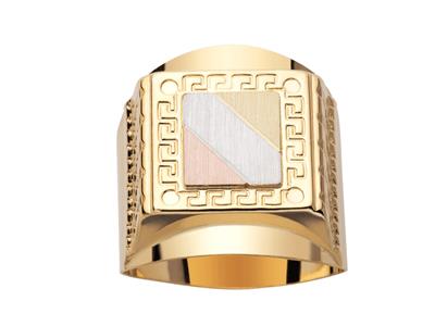 Anillo De Sello Cuadrado, Centro 3 Ors, Borde Estampado 24 Mm, Oro Amarillo 18k, Dedo 64 - Imagen Estandar - 1