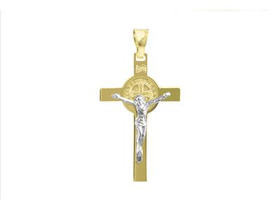 Colgante Cruz Escapulario Cristo San Benito 28 X 18 Mm, Oro Bicolor 18k - Imagen Estandar - 1