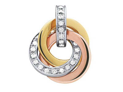 Colgante Multianillos, Diamantes De0,21ct, 3 Oros De 18k