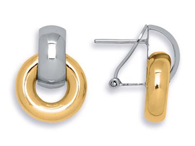 Pendientes 14mm, Aro Gris En Circulo Amarillo, Oro Bicolor 18k