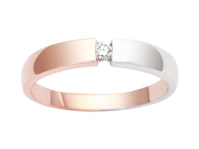 Anillo Solitario Con Diamantes 0,05ct, Oro Rojo Y Blanco 18k, Dedo 58