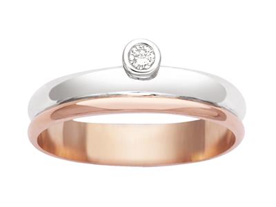 Anillo Solitario, Descentrado, Diamante 0,05 Ct, Oro Rojo Y Blanco Bicolor 18k, Dedo 56