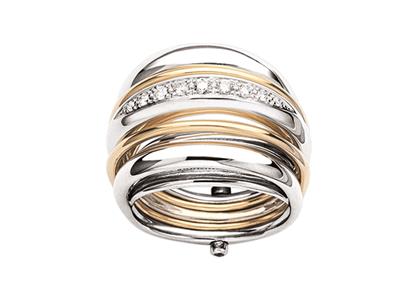 Anillo Con 5 Cuentas, Diamantes 0,20 Ct, Oro Bicolor 18k, Dedo 52