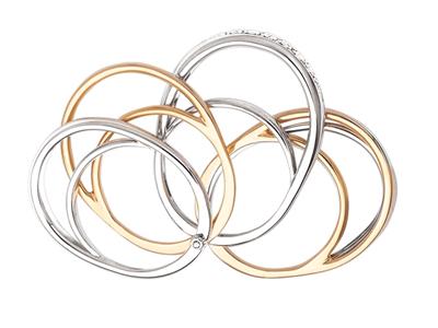 Anillo Articulado De 5 Bandas, Diamantes De 0,20ct, Oro Bicolor De 18k, Tamaño 54 - Imagen Estandar - 3