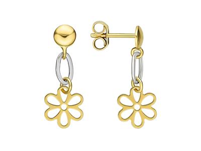 Pendientes, Colgante Flor, Diametro 8,5 Mm, Oro Bicolor 18k