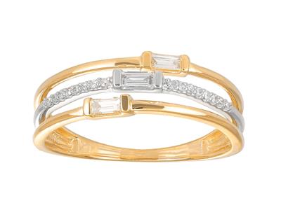 Anillo De Tres Hileras De Diamantesredondos Y Baguette De 0,20 Ct, Or O Bicolor De 18 K, Tamaño 48