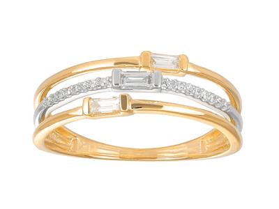 Bge Trois Rangs Diamants Ronds Et Baguettes Sc 0,20ct Bicolore Or 18k Doigt 48 - Imagen Estandar - 1