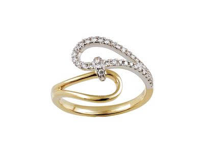 Anillo De Doble Aro, Diamantes De 0,26 Ct, Oro Bicolor De 18 K, Tamaño56