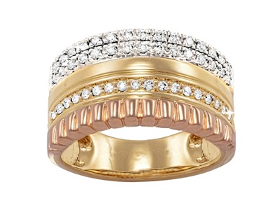 Anillo 5 Elementos 11 Mm, Diamantes0,35 Ct, 3 Oros, Tamaño 56