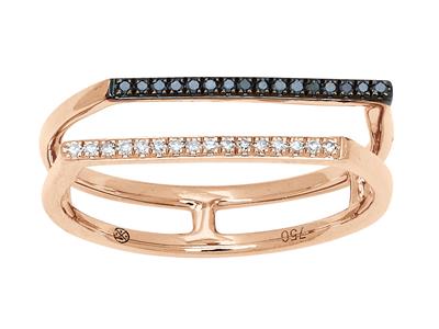 Anillo Doble Linea, Diamantes Blancos 0,05ct Y Diamantes Negros 0,05ct, Oro Rosa 18k, Tamaño 56