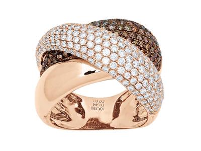Anillo De Diamantes Marrones Y Blancos Total  1,43ct , Oro Rosa De 18k, Tamaño 57