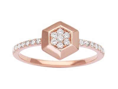 Anillo Solitario Con Ilusion Engastada Hexagonal, Diamantes 0,18 Ct, Oro Rosa 18k, Dedo 52
