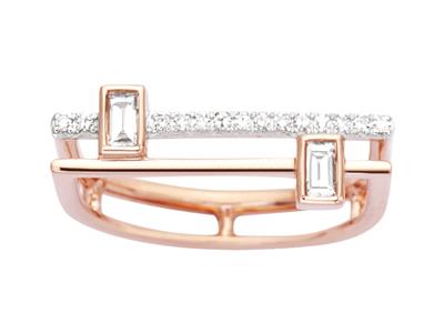 Anillo Doble Lnea You And Me, Diamantes Redondos Y Baguette 0,22 Ct, Oro Rosa 18k, Dedo 54