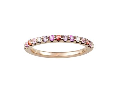 Alianza Arco Iris Semicircular De 2 Mm, Zafiros Rosas Y Naranjas De 0,30 Ct, Diamantes De 0,08 Ct, Oro Rosa 18 Kt, Dedo 54