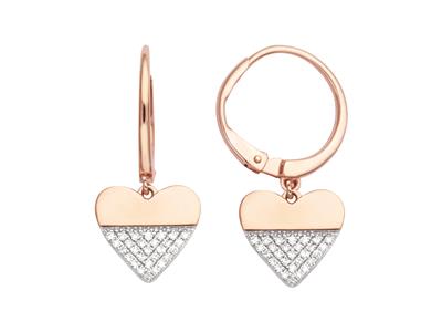 Pendientes Corazon 25 Mm, Diamantes 0,16ct, Oro Rosa 18k