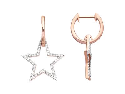 Pendientes Estrella 25 Mm, Diamantes 0,27ct, Oro Rosa 18k