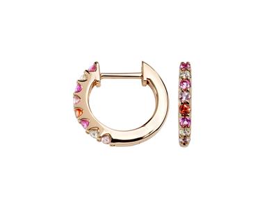 Pendientes De Aro Arco Iris, Diametro Interior 9,20 Mm, Diamantes 0,08 Ct Y Zafiros Rosas Y Naranjas 0,33 Ct, Oro Rosa De 18k
