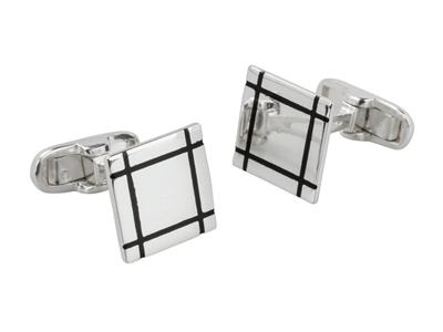 Juego De Gemelos Cuadrado De Plata De Ley Con Lneas De Color Negro Esmaltado