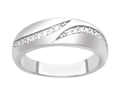 Anillo Con Motivo De Virgules Y Zirconias, 6mm, Plata 925 Rodiada, Tamaño 56