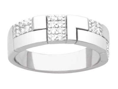 Anillo Con Motivo Cuadrados Y Circonitas, 5mm, Plata 925 Rodiada, Tamaño 50