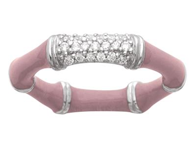 Anillo Bambou Con Esmalte Rosa Antiguo Y Circonitas, 4mm, Plata 925 Rodiada, Tamaño 56