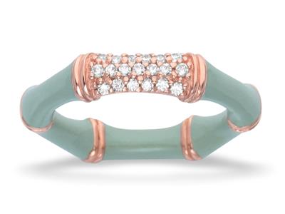 Anillo Bambou Con Esmalte Verde Agua Y Circonitas, 4mm, Plata 925, Tamaño 56