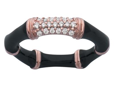 Anillo De Bamb Con Esmalte Negro Yzirconias, 4mm, Plata 925, Tamaño 56