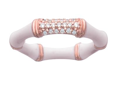 Anillo De Bamb Con Esmalte Rosa Empolvado Y Zirconias, 4mm, Tamaño 56