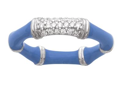 Anillo De Bamb Con Esmalte Azul Real Y Zirconias, 4mm, Tamaño 54