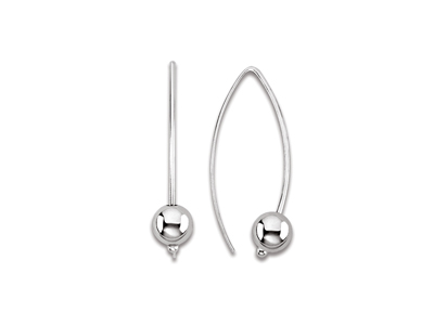 Pendientes De Bola De 10mm En Vástago Ovalado De 50mm, Plata 925 Rodiada
