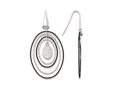 Pendientes Ovalados 7 Cm, Plata De Ley 925 Mas Rutenio