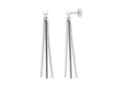 Pendientes De Cadena De 3 Hileras De 6 cm, Plata 925 Rodiada - Imagen Estandar - 1