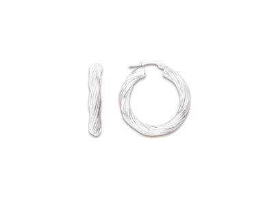 Pendientes De Aro Redondo Trenzado, Tubo Redondo 4 Mm, Diametro Interior 20 Mm, Plata 925 Rodiada
