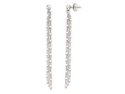 Pendientes De 3 Hileras De Cadenas Fantasa, 7cm, Plata 925 Rodiada