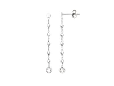 Pendientes Colgantes, Cristales Blancos Sobre Cadena De Bolas, 45mm, Plata 925 Rodiada