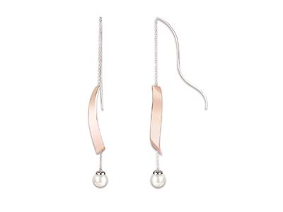 Pendientes Ganchos En Cadena Curvada Y Cuentas 65 Mm, Plata 925 Rodiada