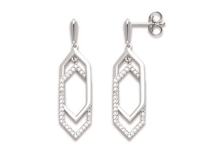 Pendientes Colgantes, Forma Puntiaguda, 2 Motivos Rodiados En Gris, 35mm, Plata 925 Rodiada