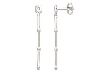 Pendientes Lnea Circonita Cuadrada Y Redonda 40 Mm, Plata 925 Rodiada