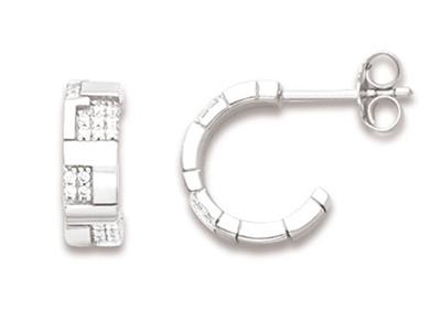 Medias Criollas Con Motivos Cuadrados, 14mm, xidos De Circonio, Plata 925 Rodiada