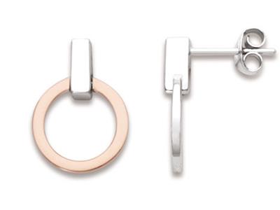 Pendientes De Crculos De Barra Vertical De 12mm, Plata 925 Bañada Enrodio Y Bañada En Oro Rosa